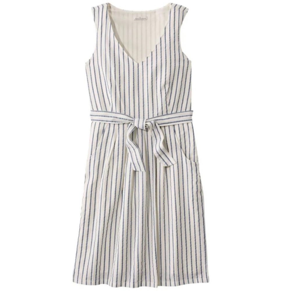 L.L. Bean White and blue V-Neck Sleeveless Midi Sundress